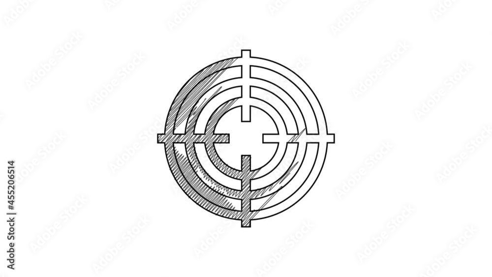 Black line Target sport for shooting competition icon isolated on white background. Clean target with numbers for shooting range or shooting. 4K Video motion graphic animation Black line Target sport for shooting competition icon isolated on white background. Clean target with numbers for shooting range or shooting. 4K Video motion graphic animation
