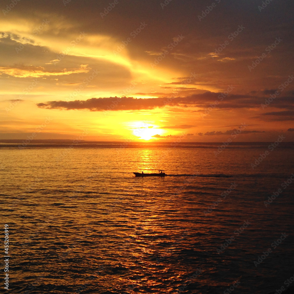 Beautiful Sunset view on the beach, at Lembongan island Bali Indonesia on high resolution image