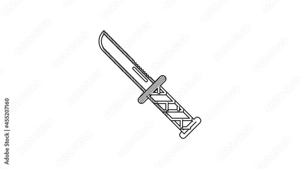 Black line Military knife icon isolated on white background. 4K Video motion graphic animation Black line Military knife icon isolated on white background. 4K Video motion graphic animation
