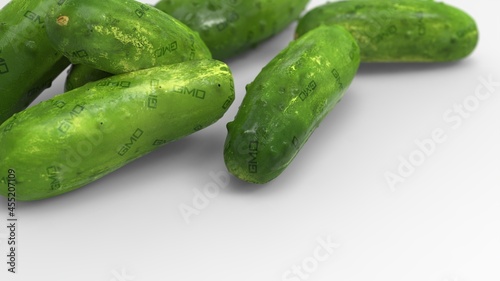 gmo food. illustration of cucumbers with gmo sign