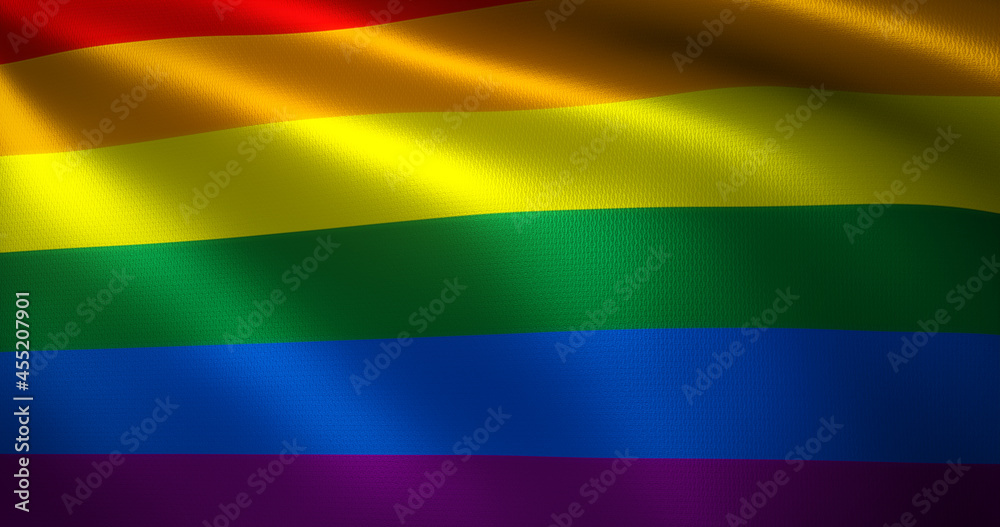 Fototapeta premium LQBT Flag, LQBTQ+ Pride Flag with waving folds, close up view, 3D rendering
