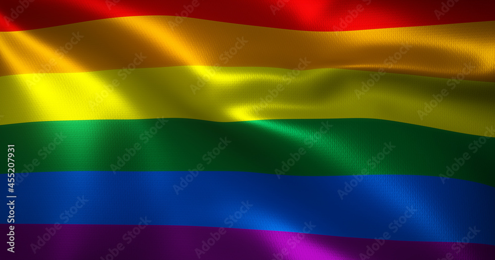 LQBT Flag, LQBTQ+ Pride Flag with waving folds, close up view, 3D rendering LQBT Flag, LQBTQ+ Pride Flag with waving folds, close up view, 3D rendering