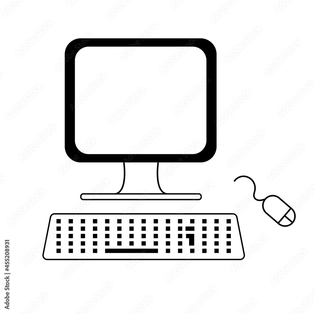 Desktop computer icon with computer mouse. Vector illustration. Desktop computer icon with computer mouse. Vector illustration.