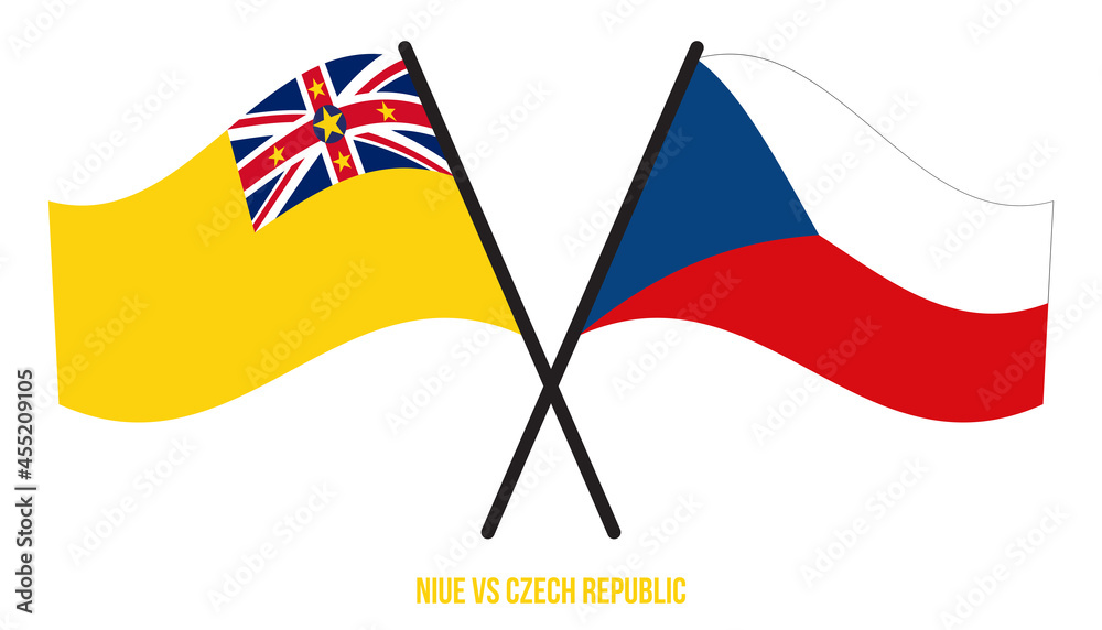 Niue and Czech Republic Flags Crossed And Waving Flat Style. Official Proportion. Correct Colors.