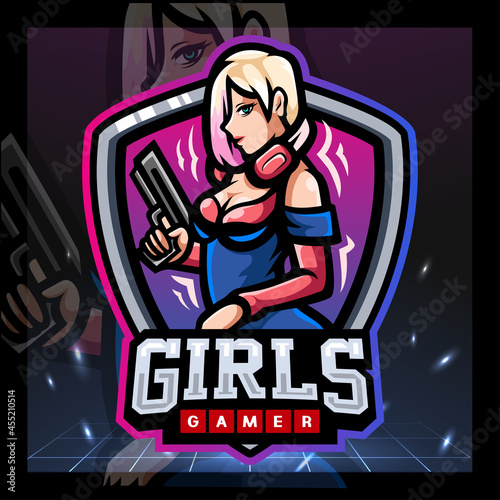 Girls gamer mascot. esport logo design