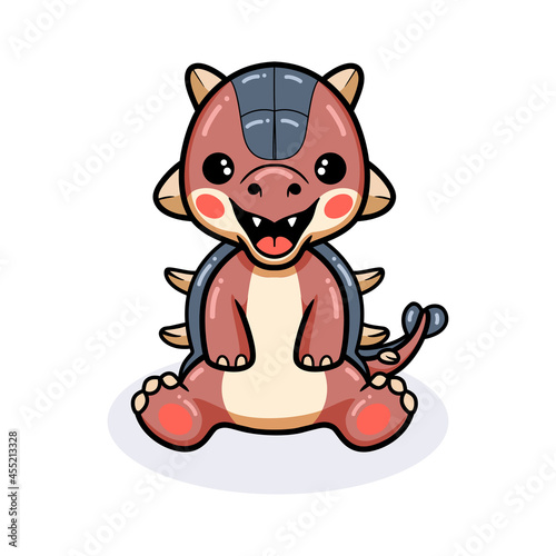 Cute little ankylosaurus dinosaur cartoon sitting