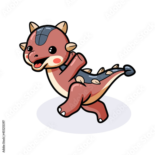 Cute little ankylosaurus dinosaur cartoon running