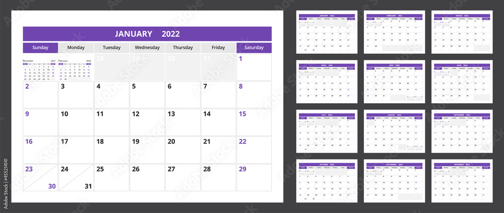 2022 calendar planner set for template corporate design week start on Sunday. 2022 calendar planner set for template corporate design week start on Sunday.