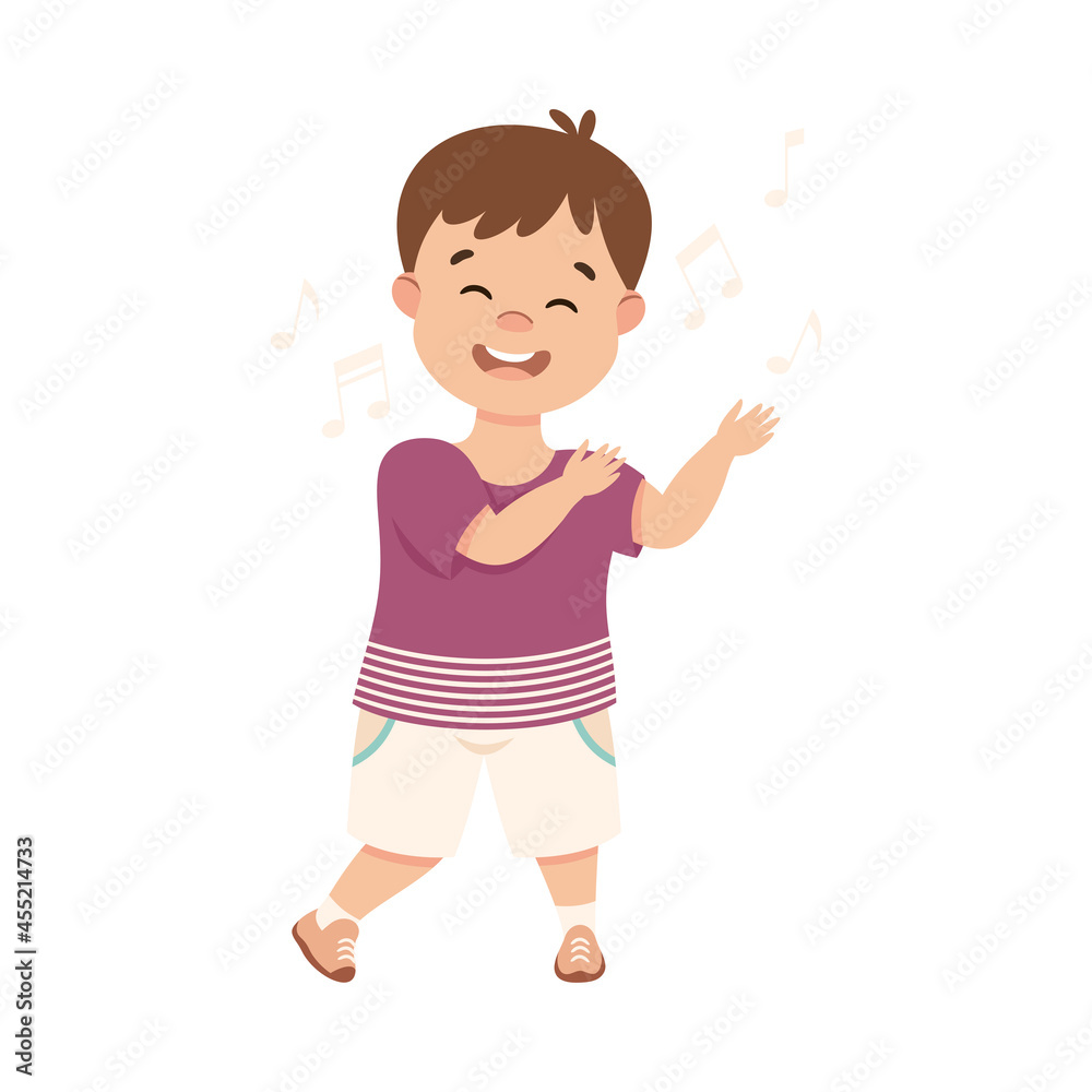 Energetic Boy Dancing Moving to Music Rythm Vector Illustration