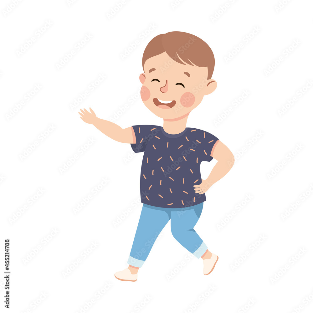 Energetic Boy Dancing Moving to Music Rythm Vector Illustration