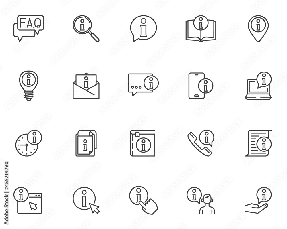 Help desk information line icons set Help desk information line icons set
