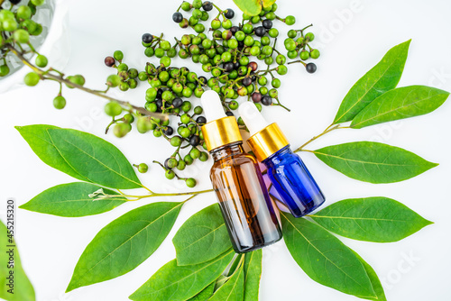 Fresh Litsea cubeba and Litsea cubeba essential oil photo