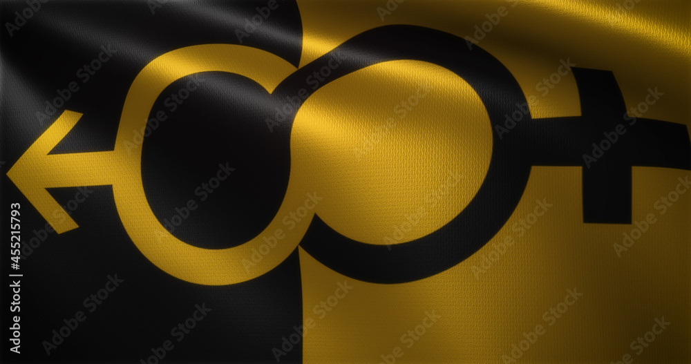 Super Straight Flag with Sign, Pride Flag with waving folds, close up