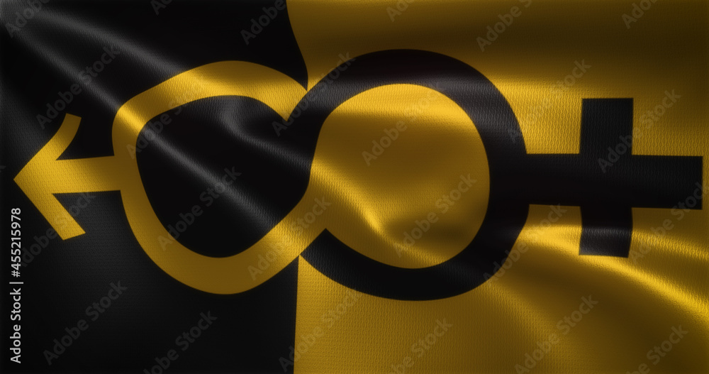 Super Straight Flag with Sign, Pride Flag with waving folds, close up