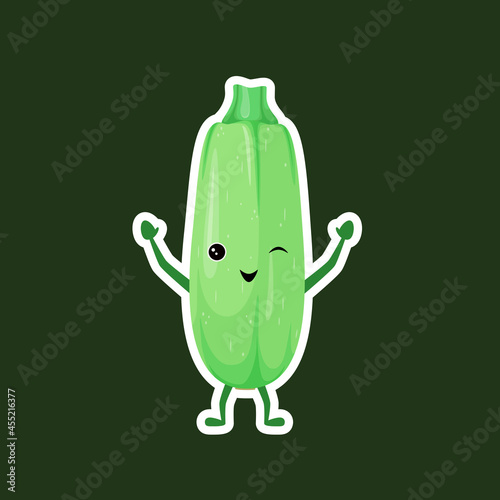 Cute zucchini sticker. A funny vegetable in a cartoon style.
