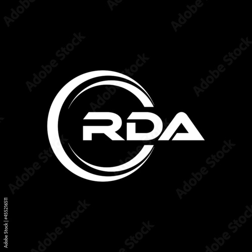 RDA letter logo design with black background in illustrator, vector logo modern alphabet font overlap style. calligraphy designs for logo, Poster, Invitation, etc.