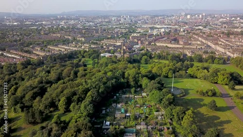 Fly over Glasgow Queens Park allotments photo