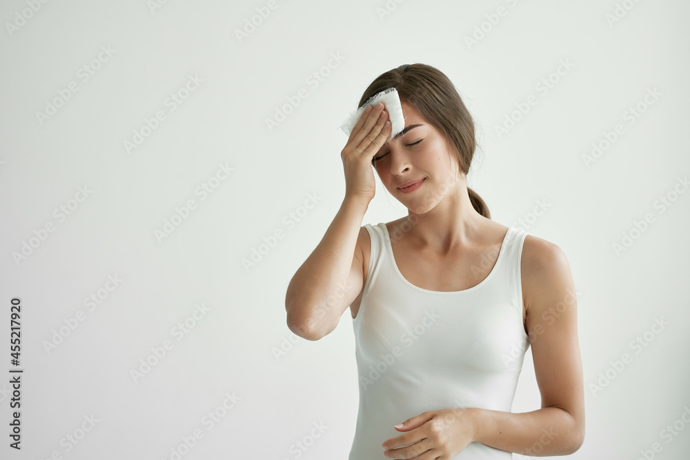 woman with headache holding headscarf on the corner migraine woman with headache holding headscarf on the corner migraine