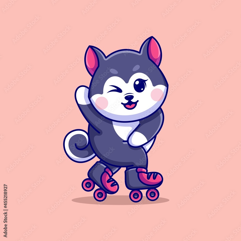 Cute husky dog playing roller skate cartoon