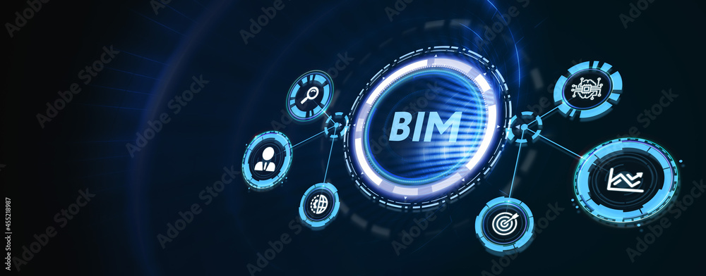 The concept of business, technology, the Internet and the network. virtual screen of the future and sees the inscription: BIM. 3d illustration The concept of business, technology, the Internet and the network. virtual screen of the future and sees the inscription: BIM. 3d illustration