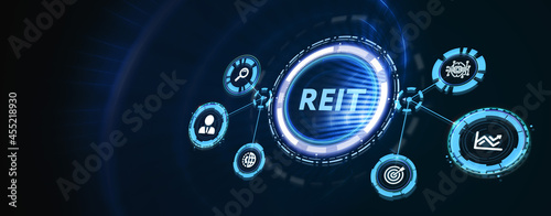 REIT Real estate investment fund ETF Financial stock market. Business, technology, internet and networking concept. 3d illustration