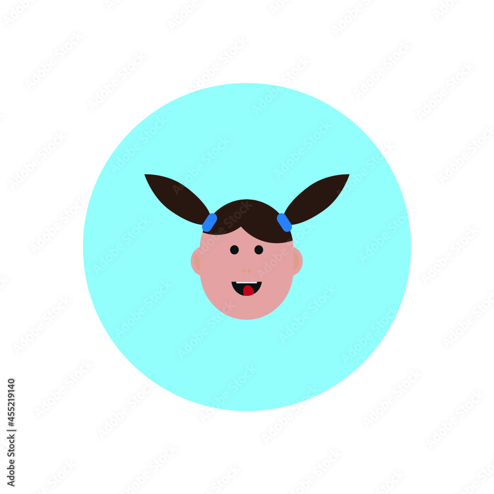 girl face avatar with pigtails on blue background
