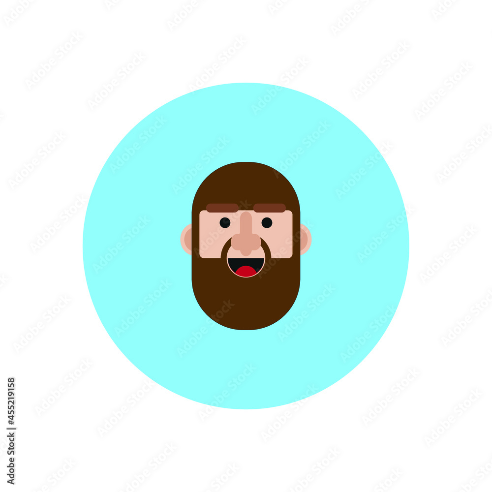 Caucasian man face avatar with beard on blue background