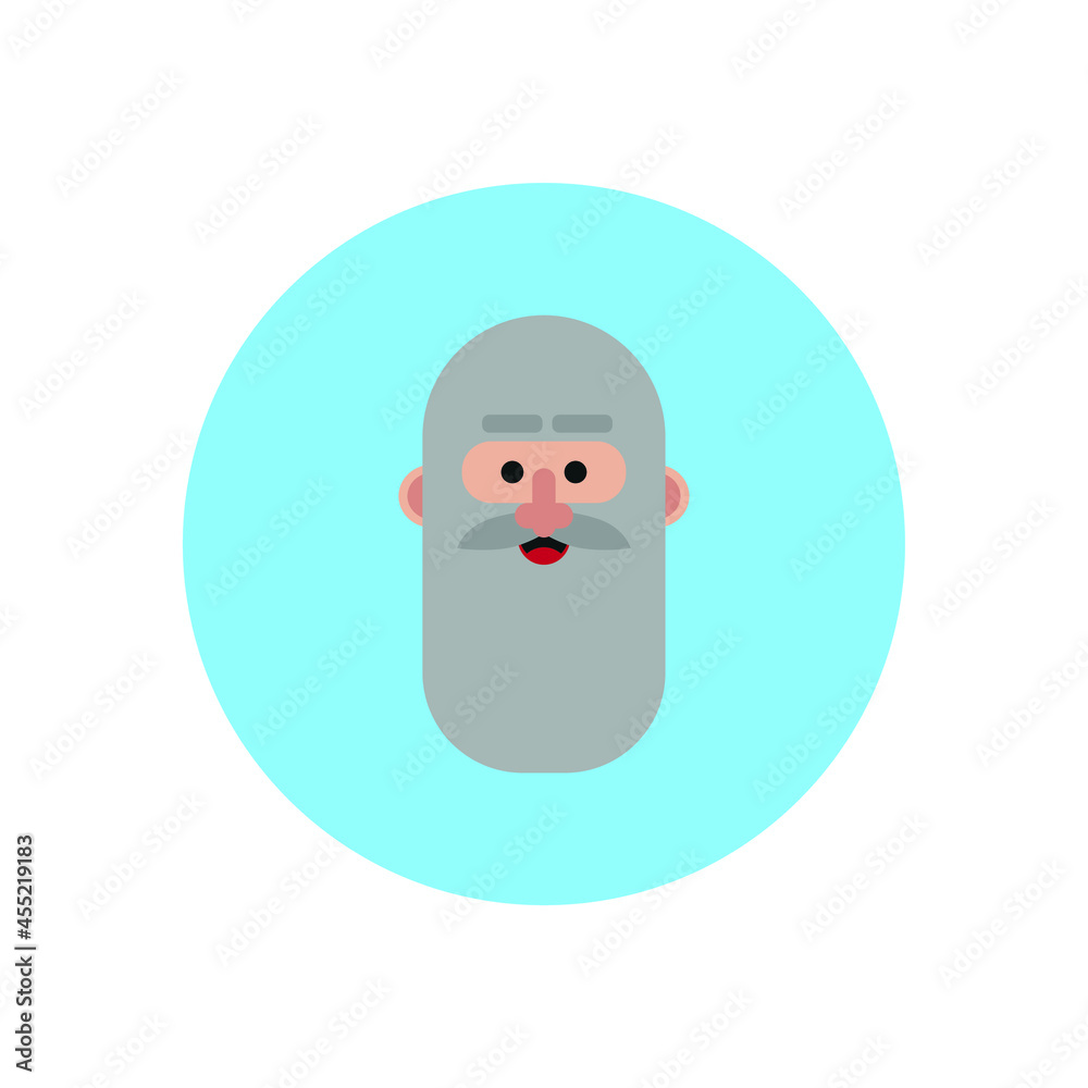 Caucasian man face avatar with beard on blue background