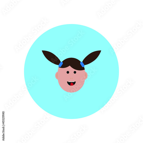 girl face avatar with pigtails on blue background