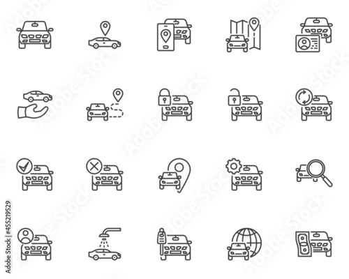 Car sharing service line icons set