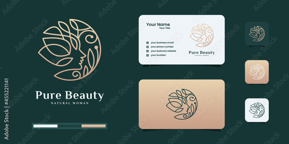 Fototapeta premium elegant beauty women face and leaf flower logo design inspiration