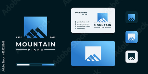 Creative mountain combination with piano logo design inspiration.