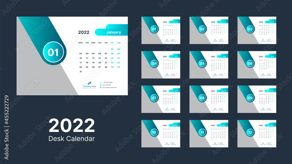 Desk Calendar 2022, Office Calendar 2022 Template Design