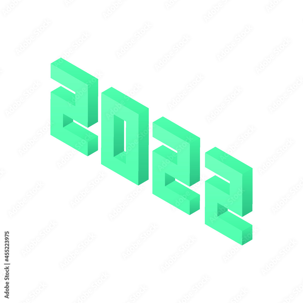Mint 2022 Numbers Isometric Object. Vector Illustration of Year Sign Isometry. 