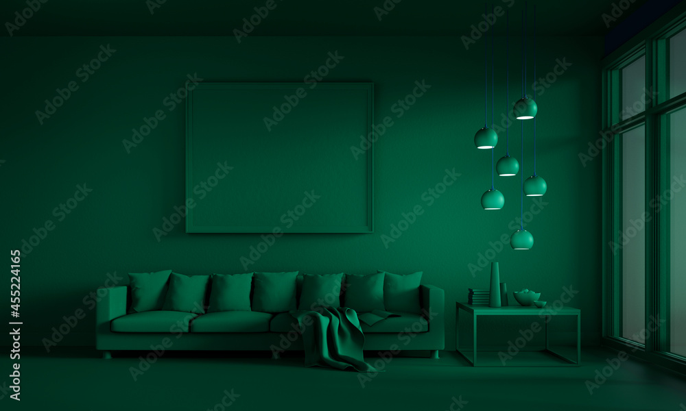 Green lounge room with sofa Green lounge room with sofa