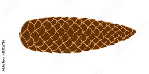 Vector brown fir spruce cone in flat doodle style. Color outline illustration, clipart, isolated