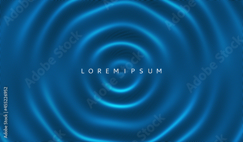 3D wavy background with ripple effect. Vector illustration with particle. 3D grid surface.
