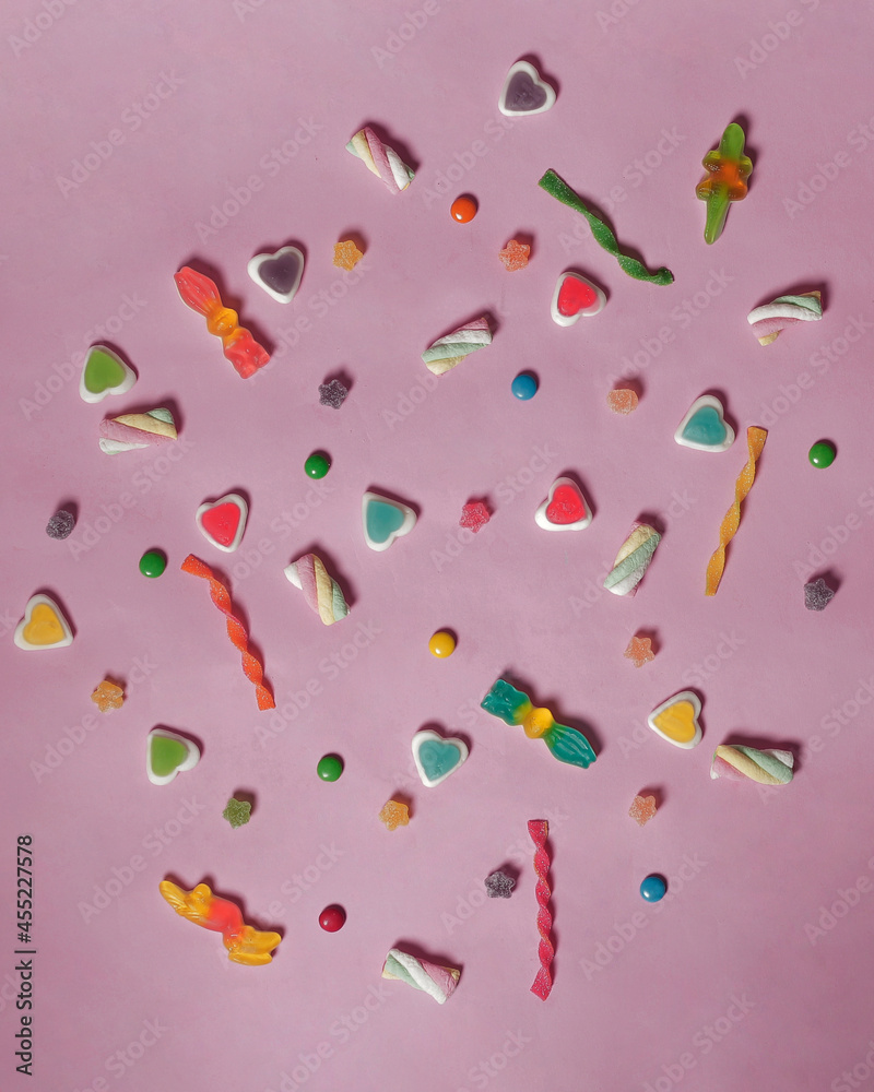 Candy of various colors and shapes. Chewy candy is loved by children to adults. This candy has a soft texture and has a sweet and sour taste. Candy mockup. Focus blur. Candy of various colors and shapes. Chewy candy is loved by children to adults. This candy has a soft texture and has a sweet and sour taste. Candy mockup. Focus blur.