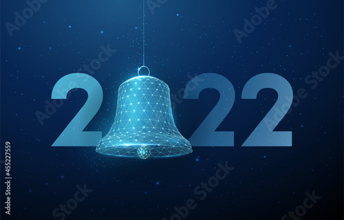 Abstract Happy 2022 New Year greeting card with bell photo