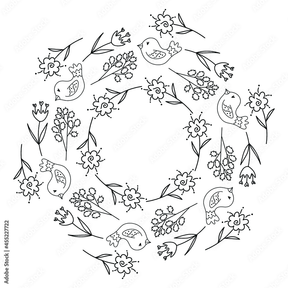 Easter decorative round frame, Easter border, Easter pattern in vector