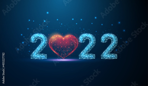 Abstract Happy 2022 New Year greeting card with heart shape