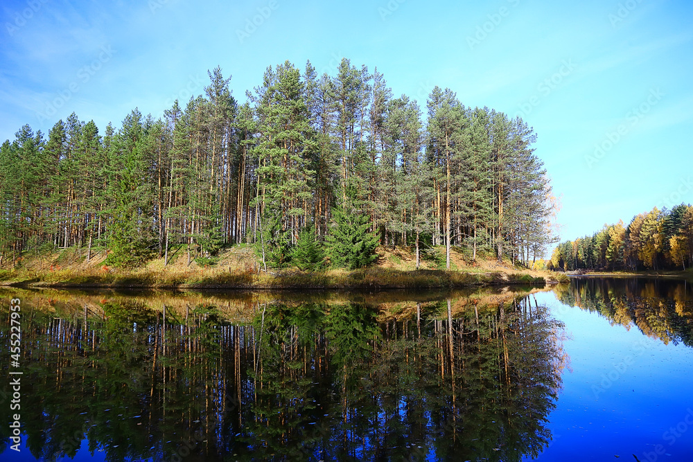 autumn taiga forest landscape, nature view fall in the mountains