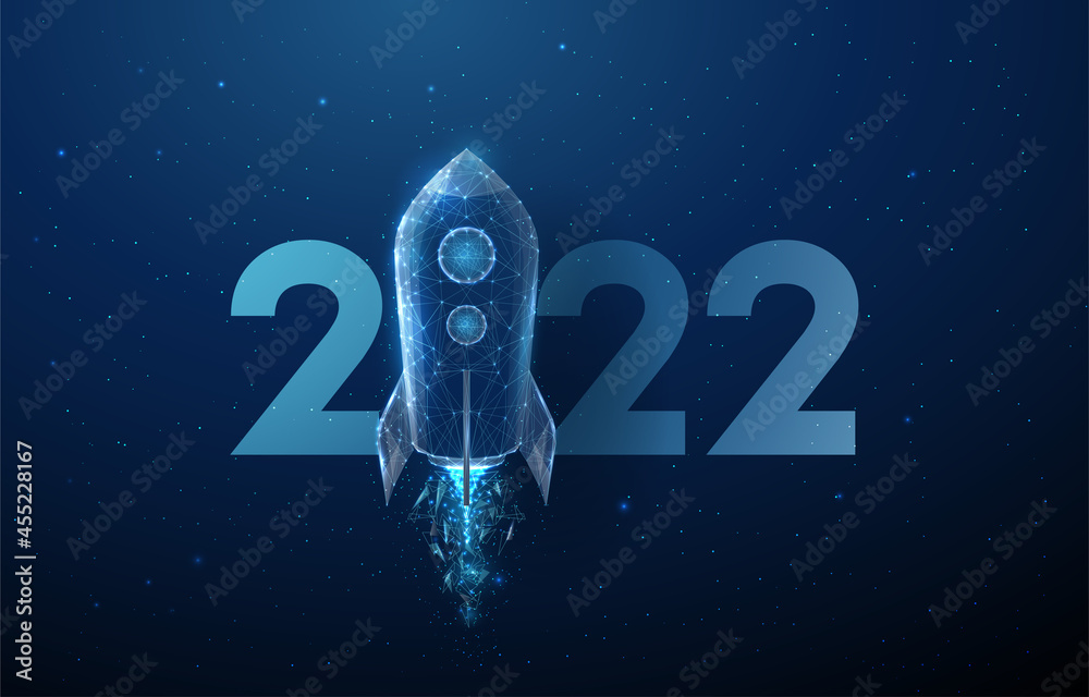 Abstract Happy 2022 New Year greeting card rocket launch Abstract Happy 2022 New Year greeting card rocket launch