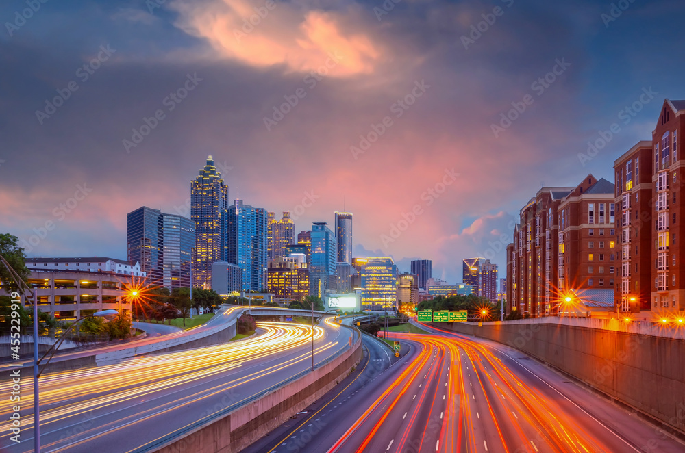 Downtown Atlanta center area skyline cityscape of  USA