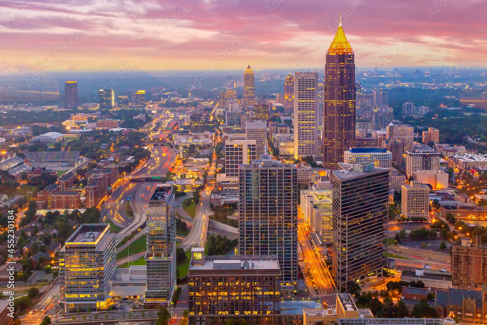 Downtown Atlanta center area skyline cityscape of  USA