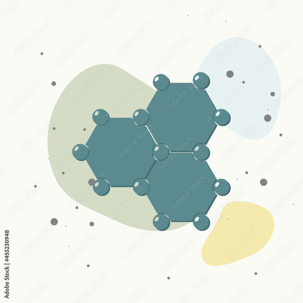 Fototapeta premium Vector image of a molecule. Icon of molecular research in chemistry and medicine on multicolored background.