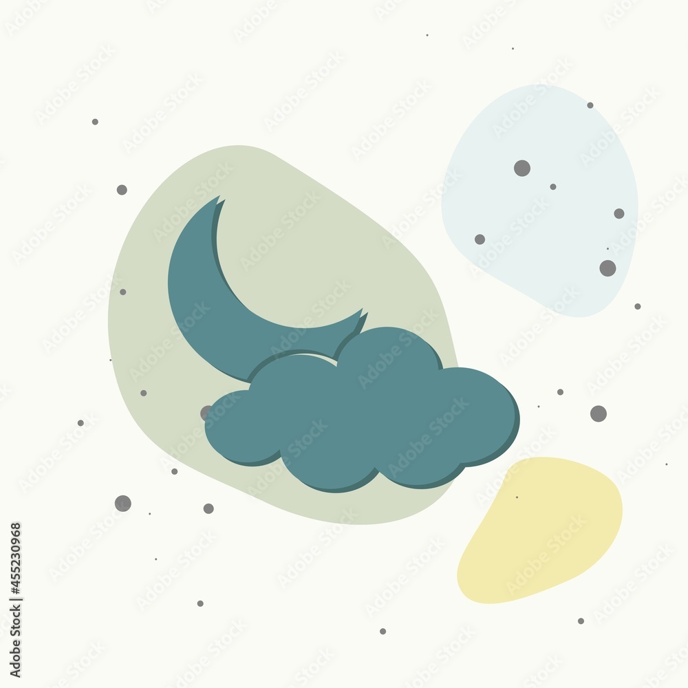 Moon and cloud icon. Weather forecast. Vector Moon and cloud on multicolored background.