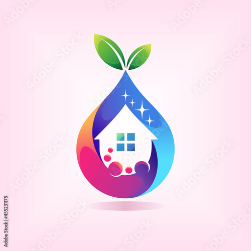 house cleaner logo with water droplets concept