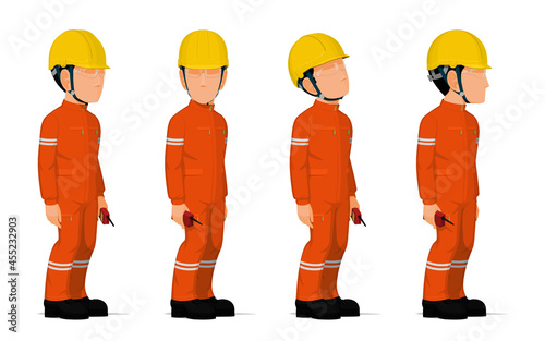 set of industrial workers with a walkie-talkie on white background