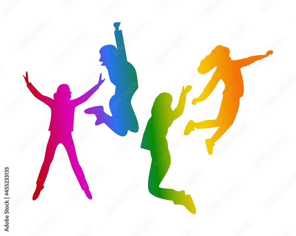 rainbow four jumping girls